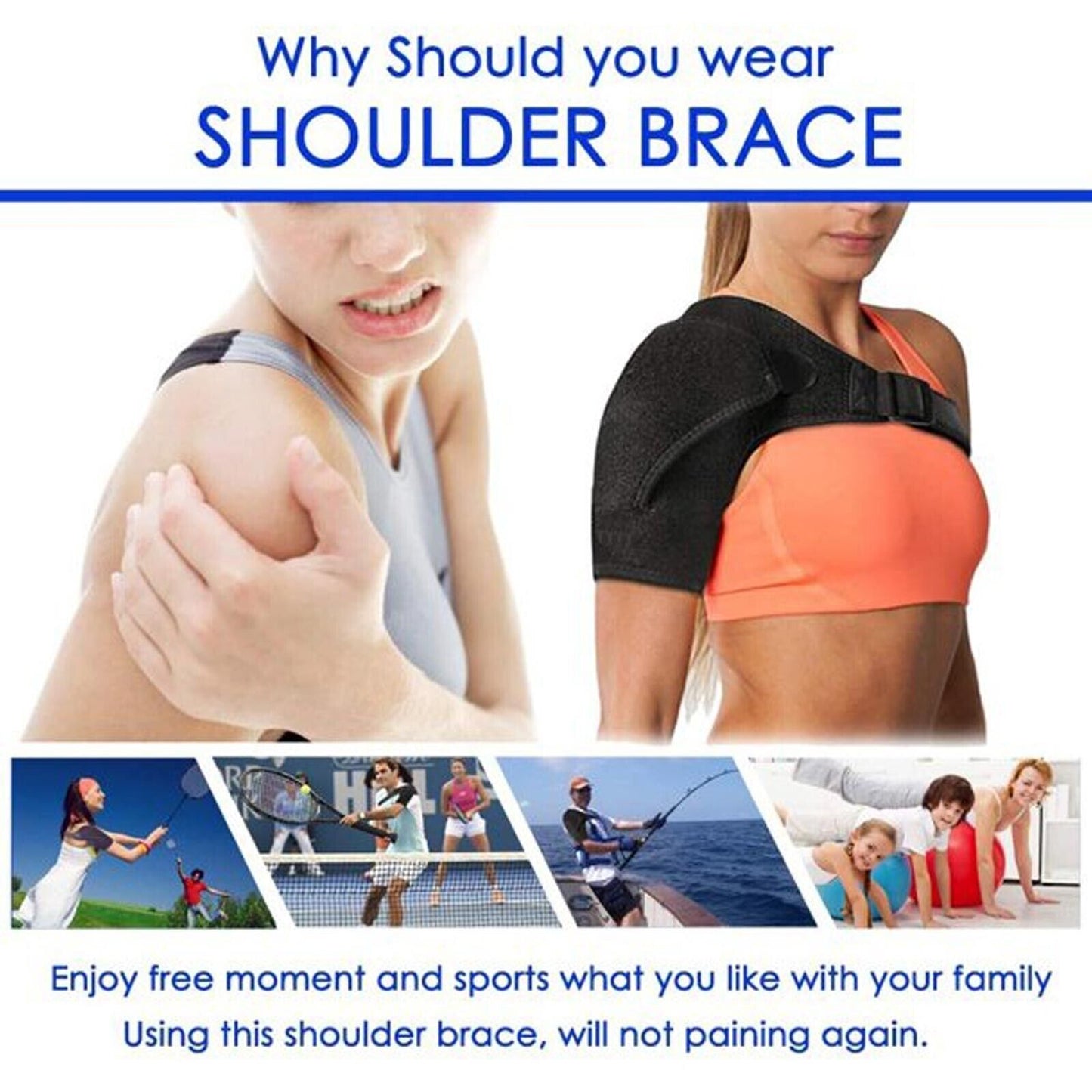 Left/Right Shoulder Brace Rotator Cuff Support Injury Dislocate Compression Stra
